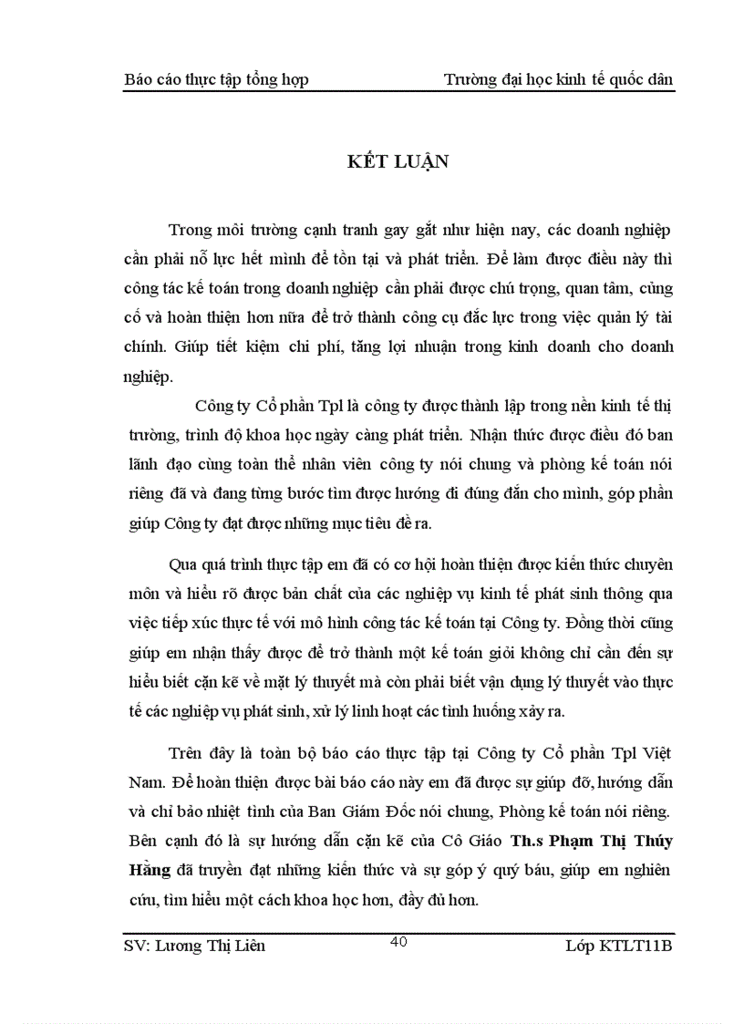 image for page Báo cáo thực tập tổng hợp kế toán tại Công ty Cổ phần Tpl Việt Nam