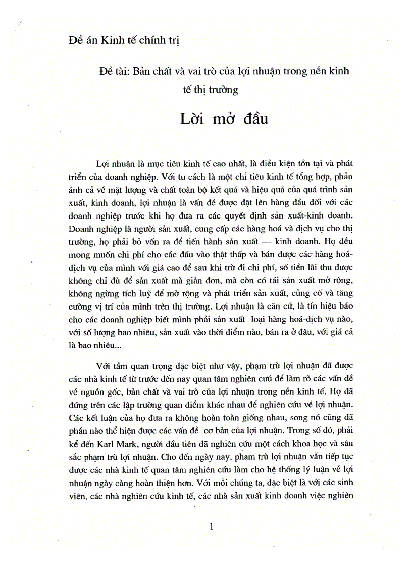 Bản chất và vai trò của lợi nhuận trong nền kinh tế thị trường 1