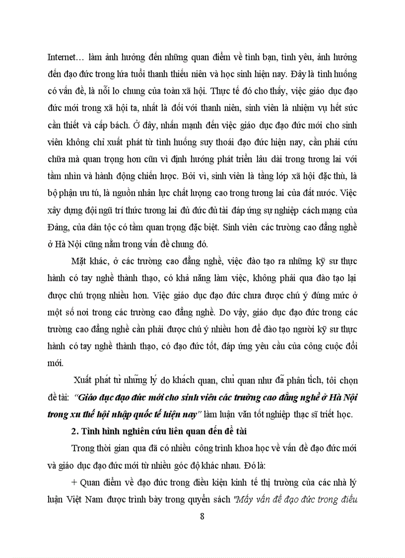 image for page Giáo dục đạo đức mới cho sinh viên các trường cao đẳng nghề ở Hà Nội trong xu thế hội nhập quốc tế hiện nay