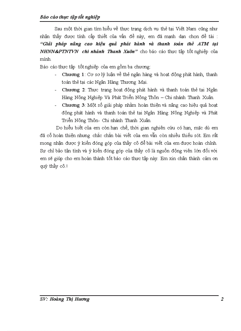 Giải pháp nâng cao hiệu quả phát hành và thanh toán thẻ ATM tại NHNN PTNTVN chi nhánh Thanh Xuân