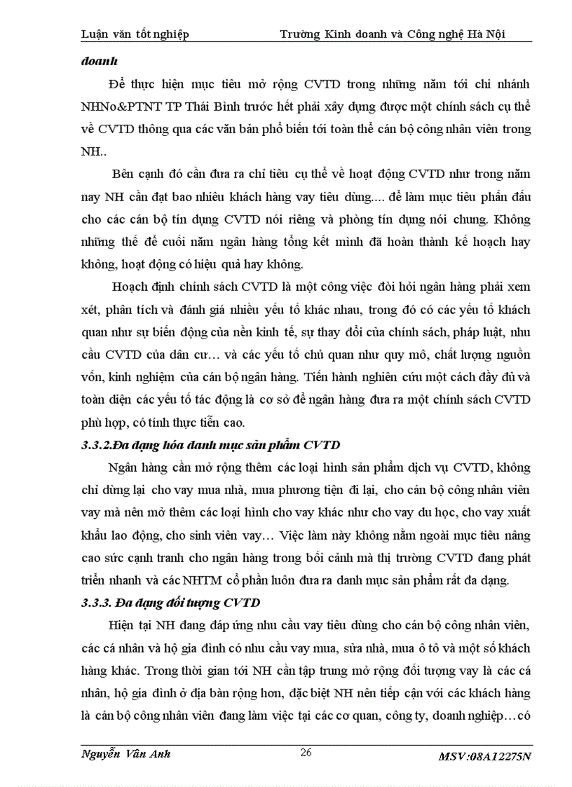 image for page Thực trạng cho vay tiêu dùng tại NHNo PTNT TP Thái Bình