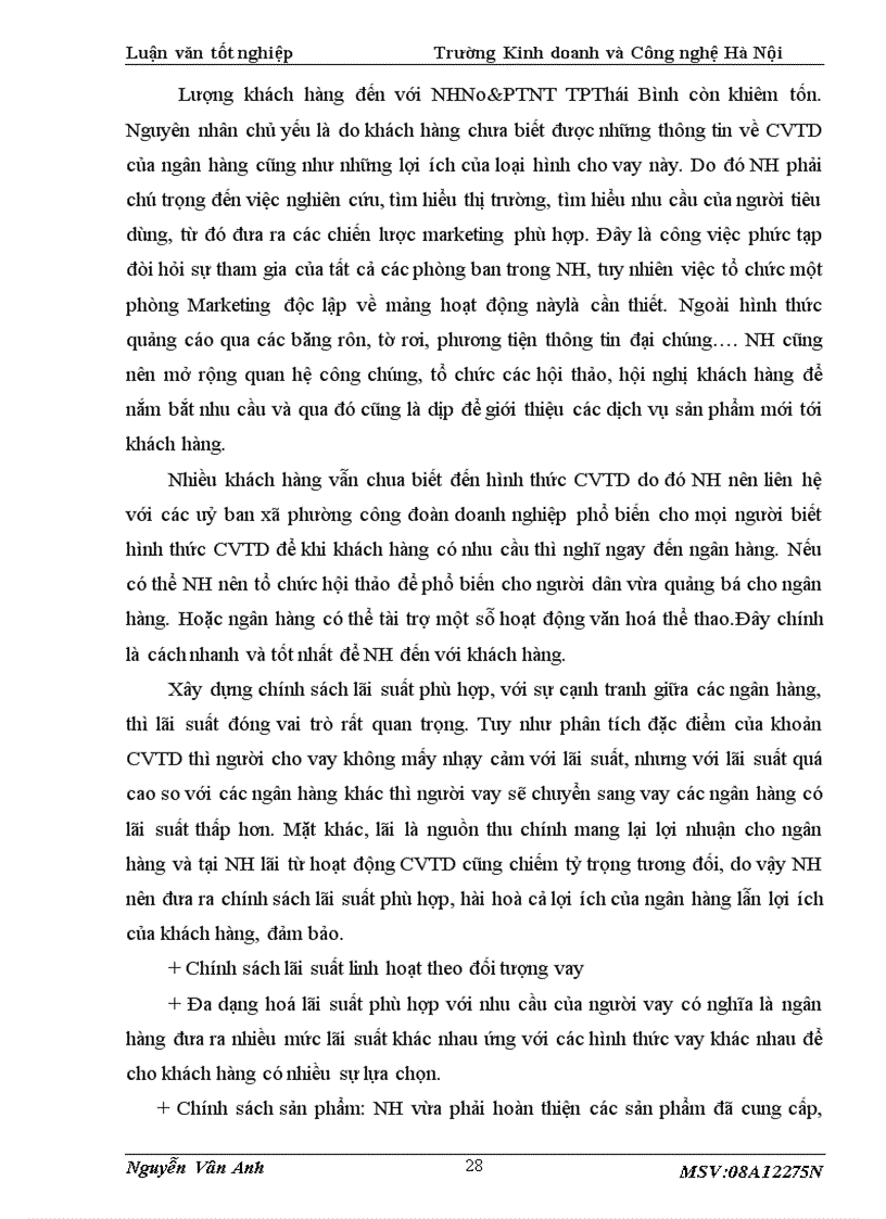 image for page Thực trạng cho vay tiêu dùng tại NHNo PTNT TP Thái Bình