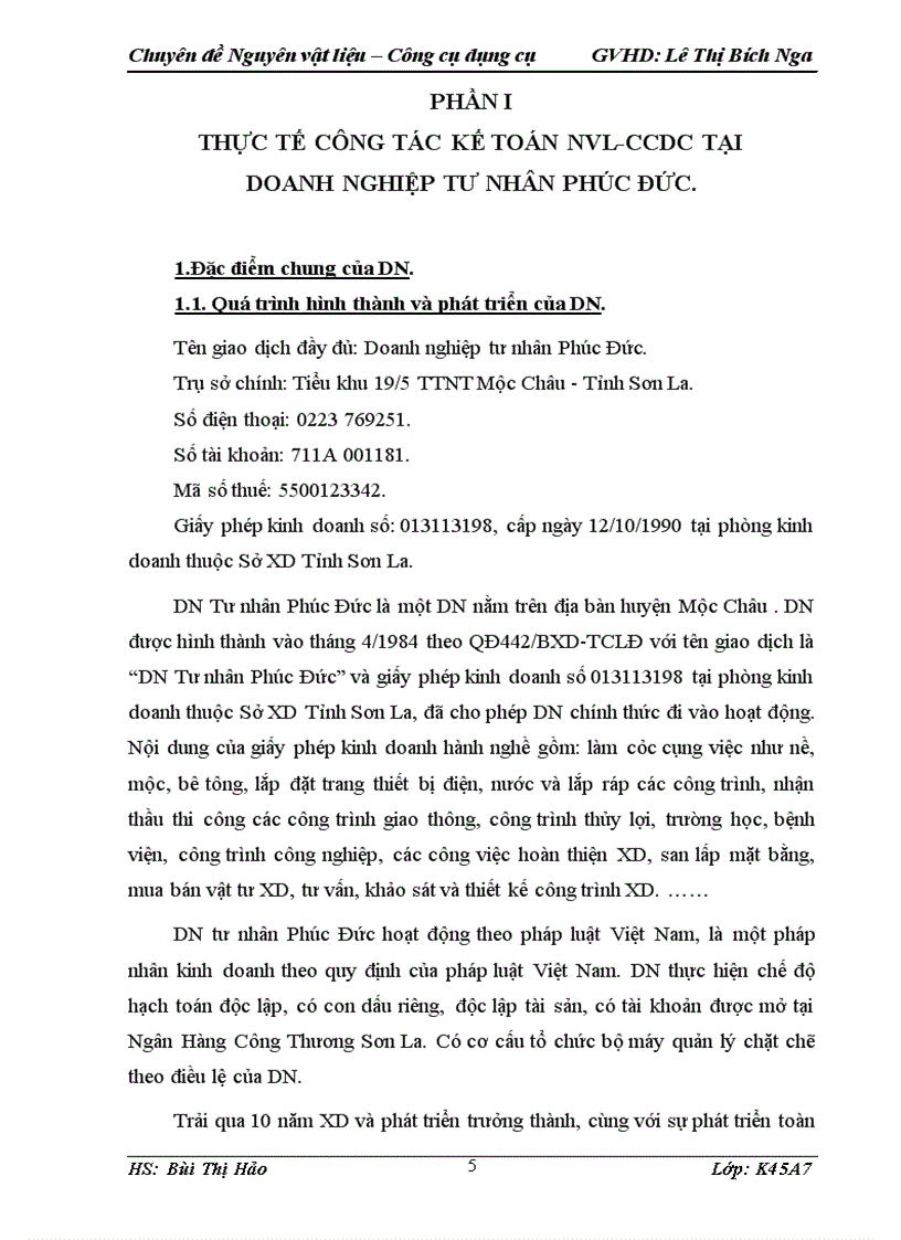 image for page Kế toán nguyên vật liệu công cụ dụng cụ tại DN Tư nhân Phúc Đức