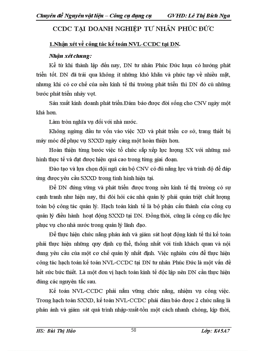 image for page Kế toán nguyên vật liệu công cụ dụng cụ tại DN Tư nhân Phúc Đức