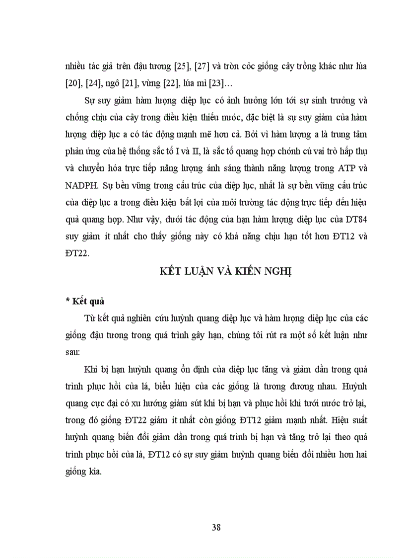 image for page Nghiên cứu sự biến đổi huỳnh quang diệp lục và hàm lượng diệp lục của một số giống đậu tương trong pha hạn và pha phục hồi trên đất bạc màu