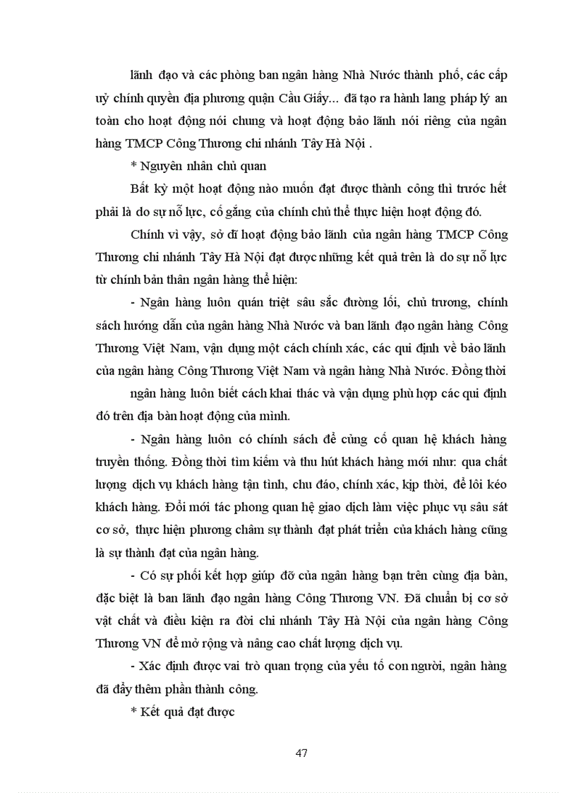 image for page Thực trạng hoạt động bảo lãnh tại ngân hàng tmcp công thương chi nhánh tây hà nội