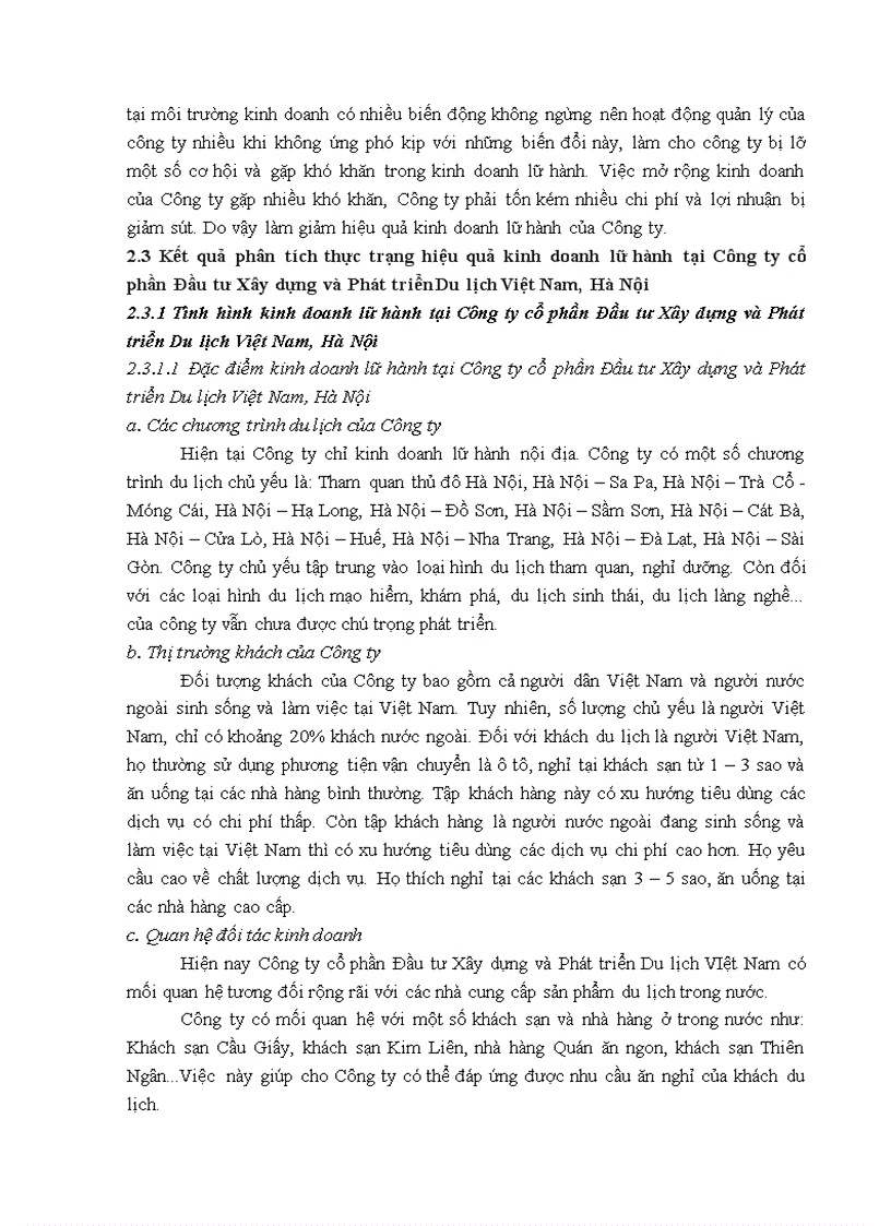 image for page Giải pháp nâng cao hiệu quả kinh doanh lữ hành tại Công ty cổ phần Đầu tư Xây dựng và Phát triển Du lịch Việt Nam Hà Nội 1