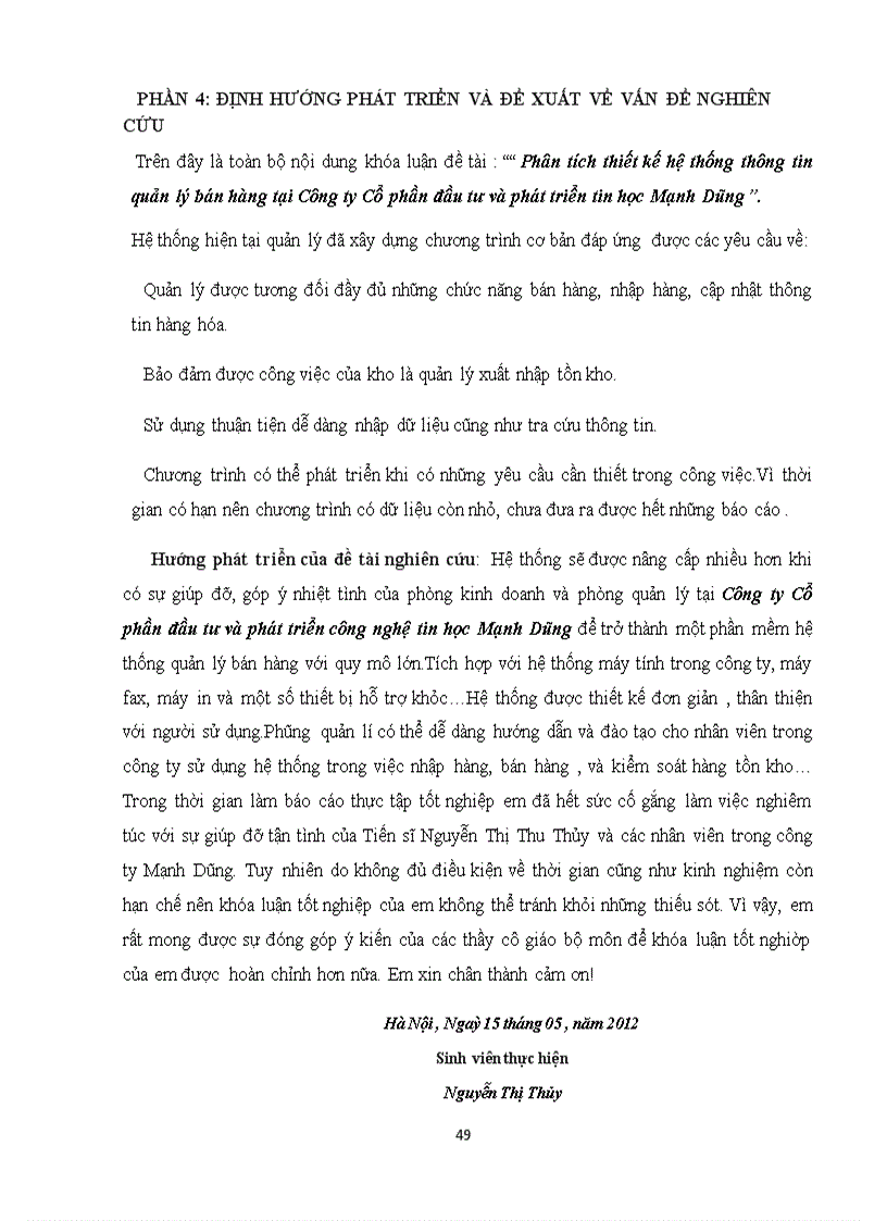 image for page Phân tích thiết kế hệ thống thông tin quản lý bán hàng tại Công ty Cổ phần đầu tư và phát triển tin học Mạnh Dũng