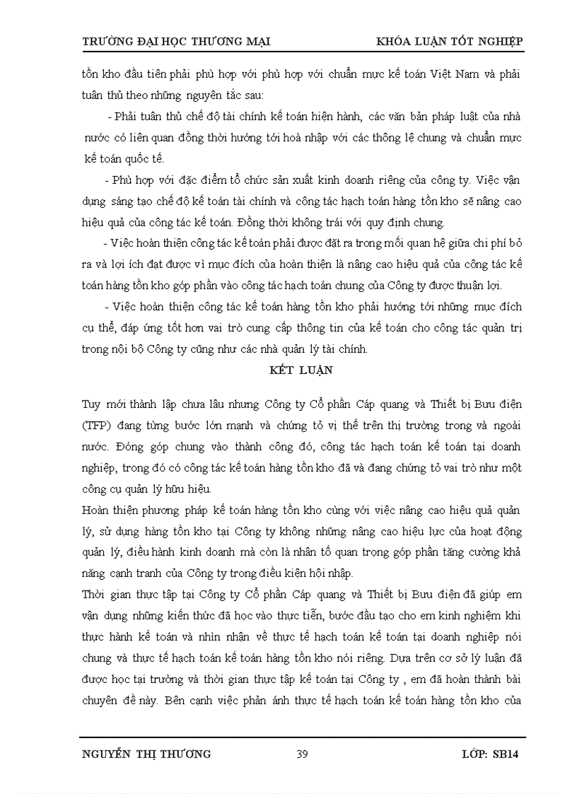 image for page Kế toán hàng cáp quang tồn kho tại Công ty Cổ phần Công nghệ Cáp quang và Thiết bị bưu điện TFP