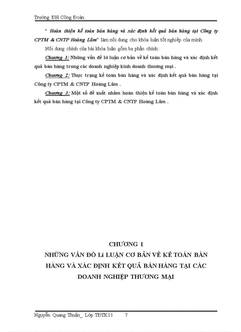 image for page Hoàn thiện kế toán bán hàng và xác định kết quả bán hàng tại Công ty CPTM CNTP Hoàng Lâm
