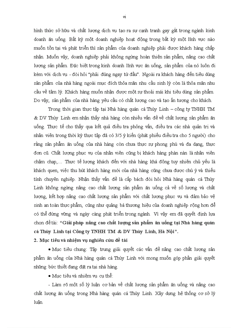 image for page Giải pháp nâng cao chất lượng sản phẩm ăn uống tại Nhà hàng quán cá Thùy Linh tại Công ty TNHH TM DV Thùy Linh Hà Nội