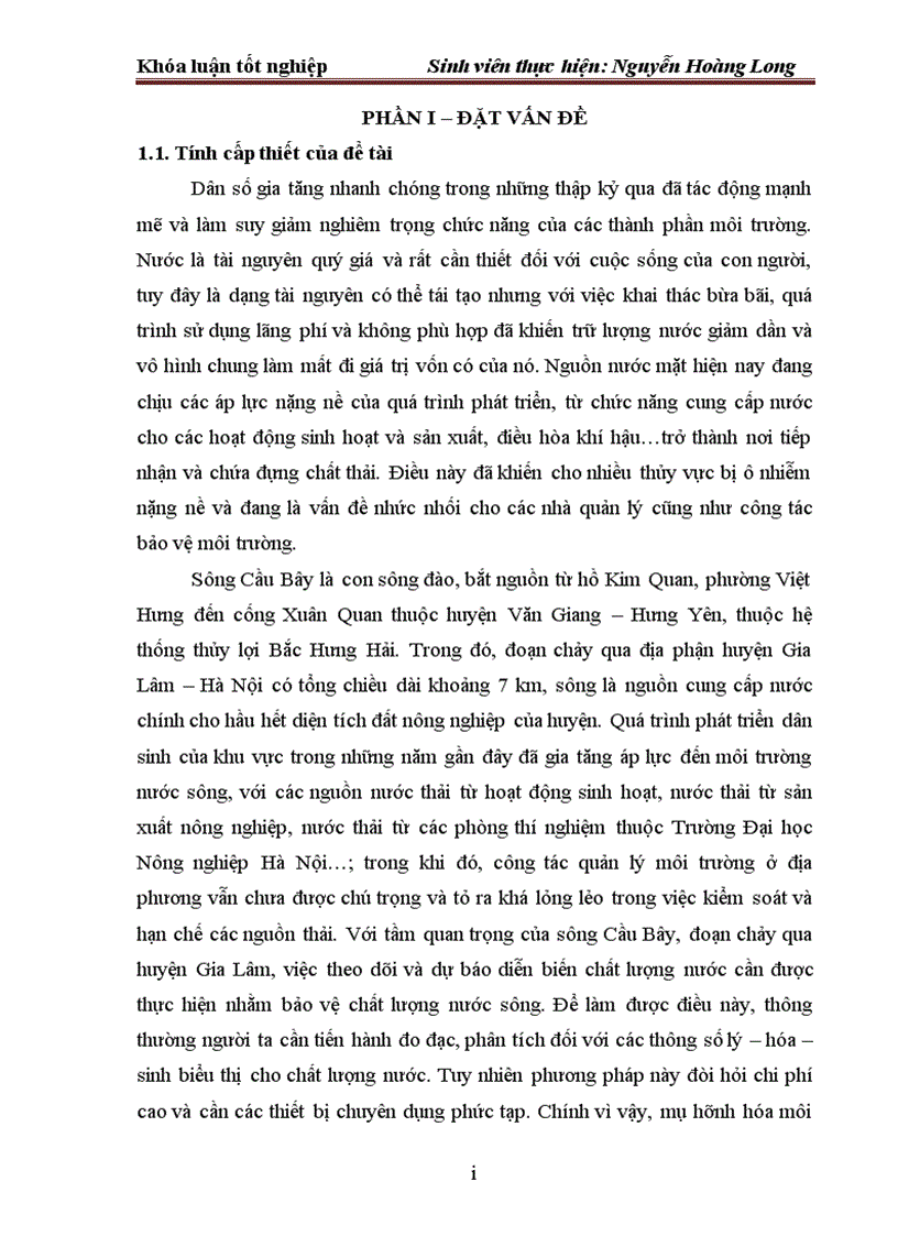 image for page Ứng dụng mô hình QUAL2K trong quản lý chất lượng nước sông Cầu Bây đoạn chảy qua địa phận huyện Gia Lâm Hà Nội