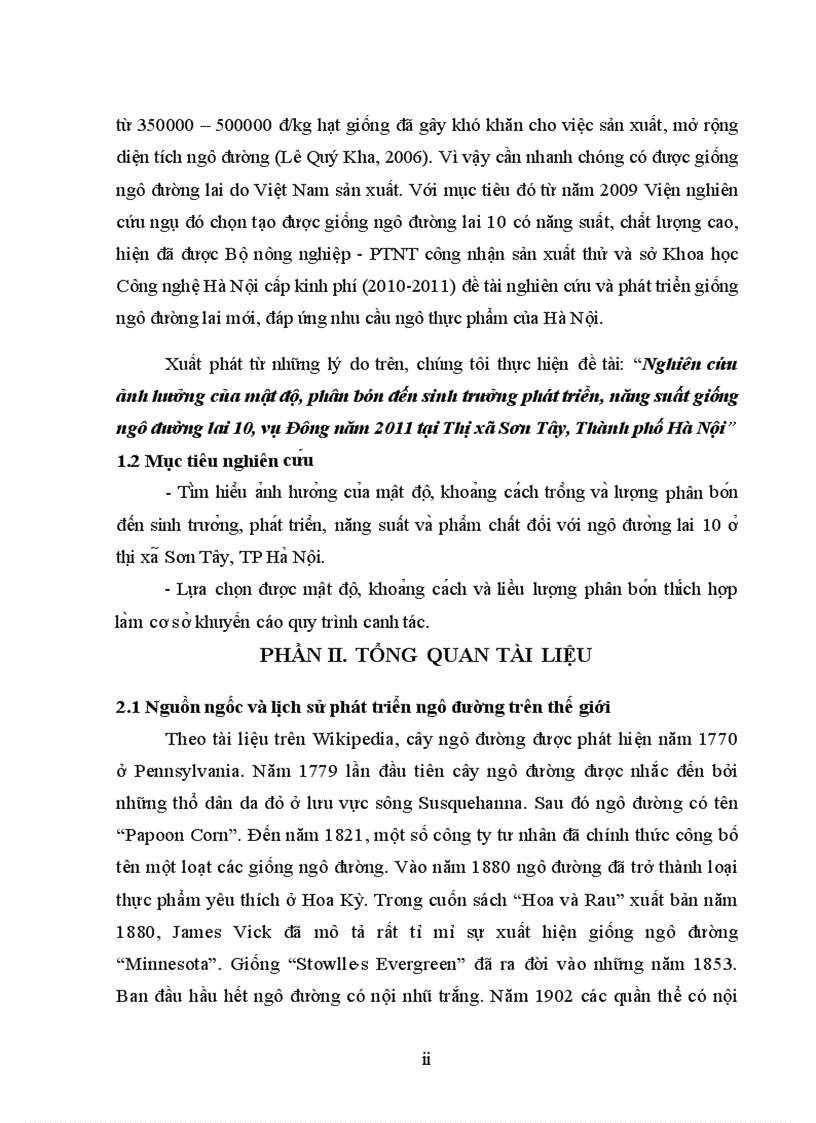 image for page Nghiên cứu ảnh hưởng của mật độ phân bón đến sinh trưởng phát triển năng suất giống ngô đường lai 10 vụ Đông năm 2011 tại Thị xã Sơn Tây Thành phố Hà Nội