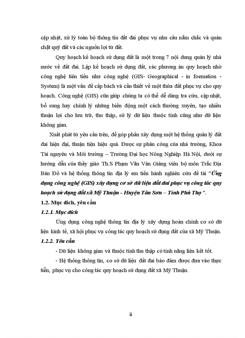 image for page Ứng dụng công nghệ GIS xây dựng cơ sở dữ liệu đất đai phục vụ công tác quy hoạch sử dụng đất xã Mỹ Thuận Huyện Tân Sơn Tỉnh Phú Thọ
