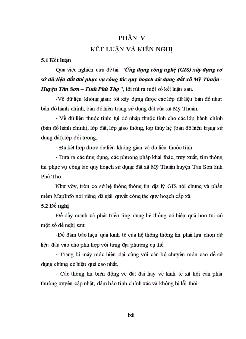 image for page Ứng dụng công nghệ GIS xây dựng cơ sở dữ liệu đất đai phục vụ công tác quy hoạch sử dụng đất xã Mỹ Thuận Huyện Tân Sơn Tỉnh Phú Thọ