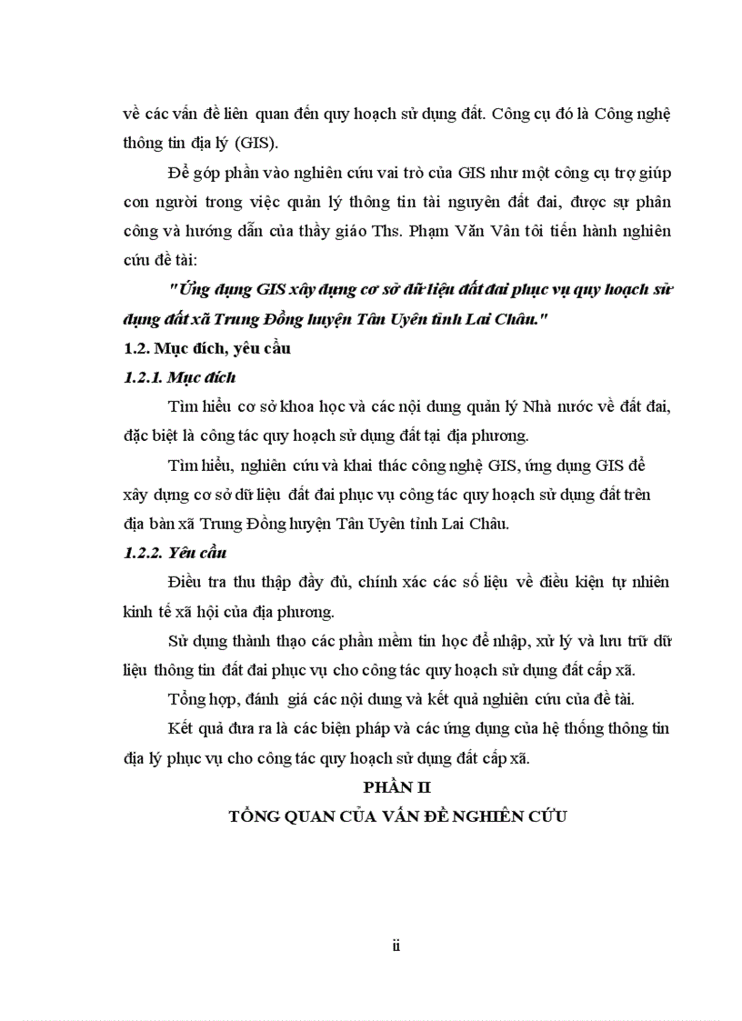 image for page Ứng dụng GIS xây dựng cơ sở dữ liệu đất đai phục vụ quy hoạch sử dụng đất xã Trung Đồng huyện Tân Uyên tỉnh Lai Châu