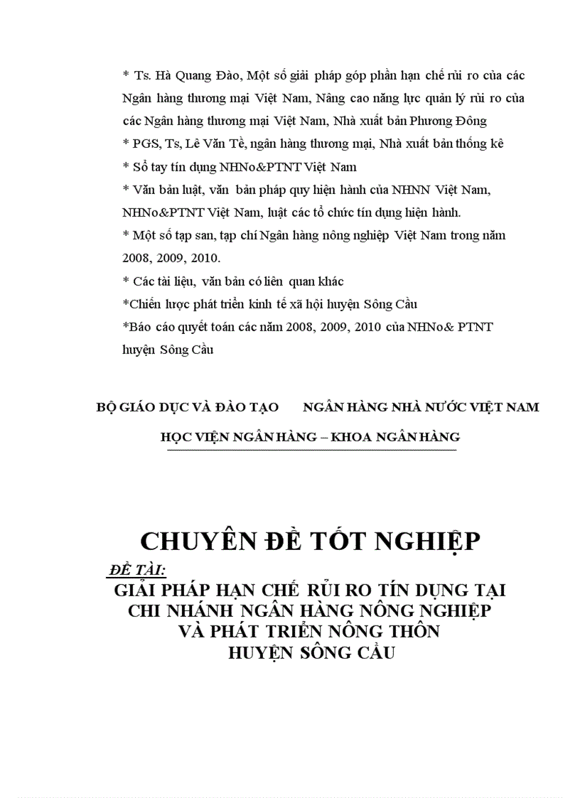 image for page Giải pháp hạn chế rủi ro tín dụng tại Chi nhánh Ngân hàng Nông nghiệp và phát triển Nông thôn huyện Sông Cầu 1