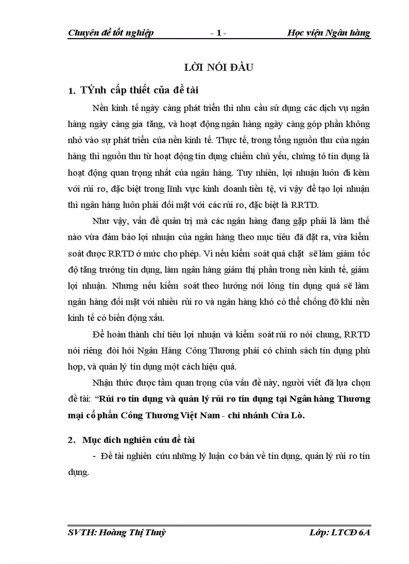 image for page Rủi ro tín dụng và quản lý rủi ro tín dụng tại Ngân hàng Thương mại cổ phần Công Thương Việt Nam chi nhánh Cửa Lò