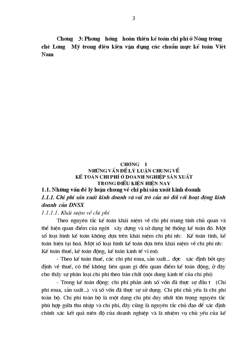 Hoàn thiện kế toán chi phí ở Nông trường chè Lương Mỹ trong điệu kiện vận dụng các chuẩn mực kế toán Việt Nam 1