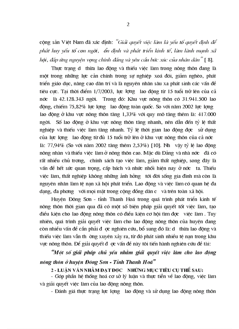 Một số giải pháp chủ yếu nhằm giải quyết việc làm cho lao động nông thôn ở huyện đông sơn tỉnh thanh hóa