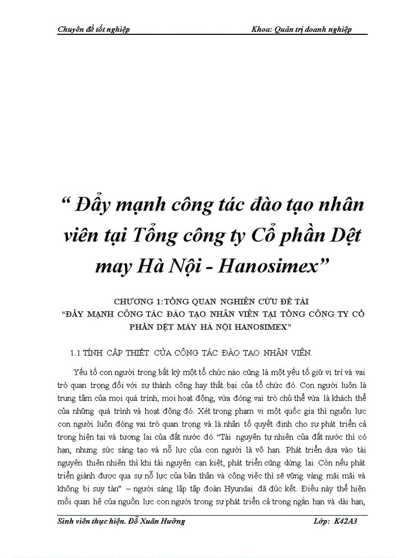 Đẩy mạnh công tác đào tạo nhân viên tại Tổng công ty Cổ phần Dệt may Hà Nội Hanosimex 1