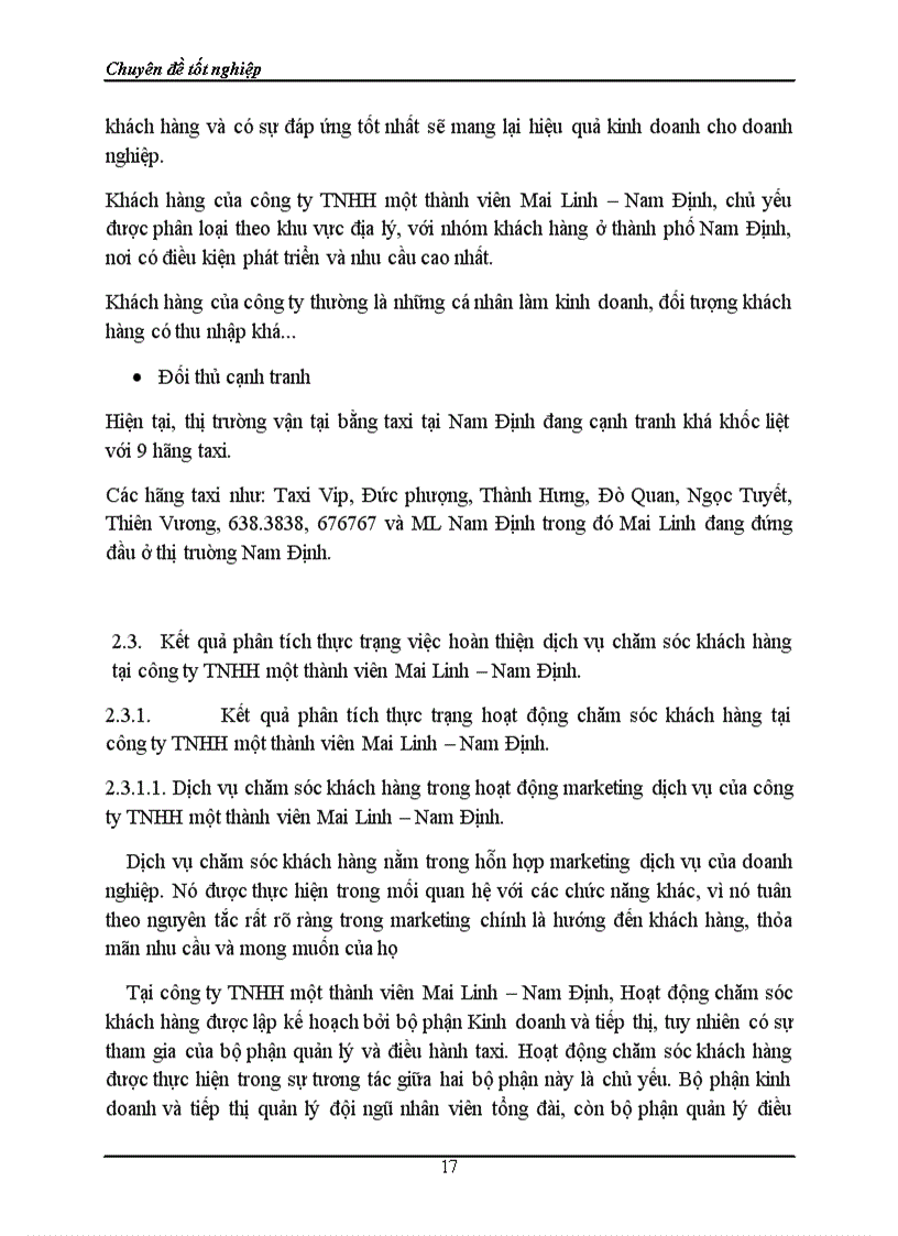 image for page Hoàn thiện dịch vụ chăm sóc khách hàng tại công ty tnhh một thành viên mai linh nam định 1