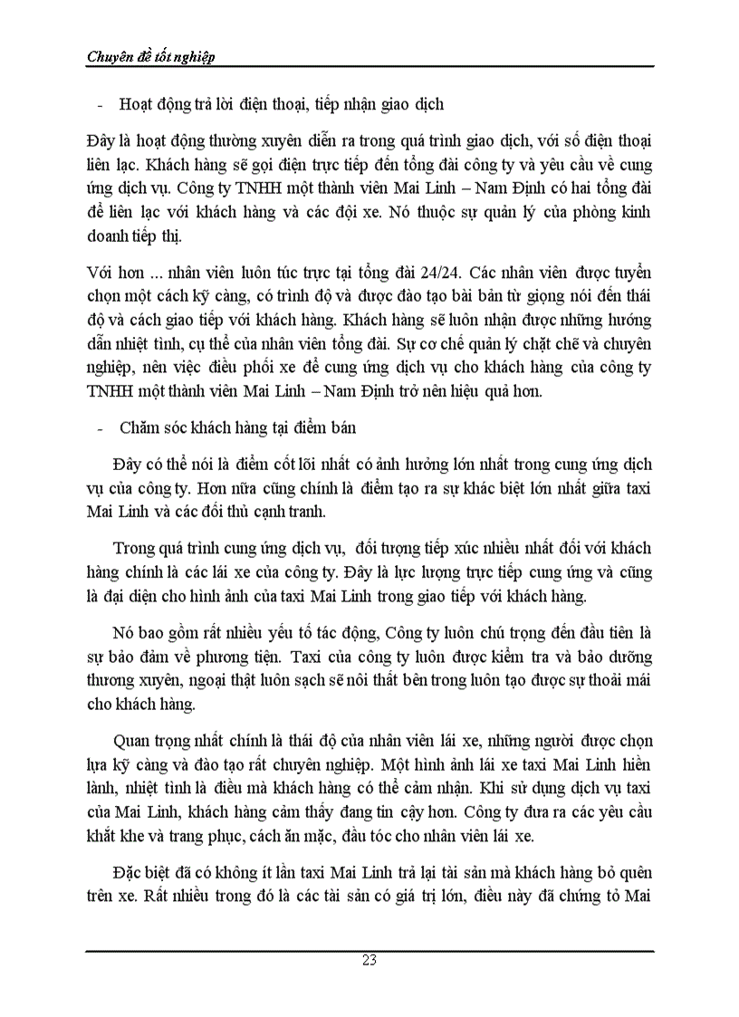image for page Hoàn thiện dịch vụ chăm sóc khách hàng tại công ty tnhh một thành viên mai linh nam định 1