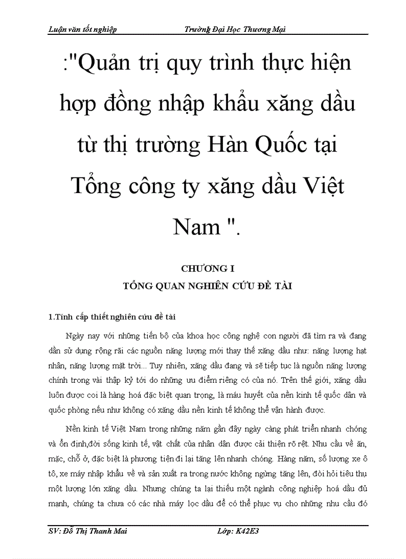 Quản trị quy trình thực hiện hợp đồng nhập khẩu xăng dầu từ thị trường Hàn Quốc tại Tổng công ty xăng dầu Việt Nam 1