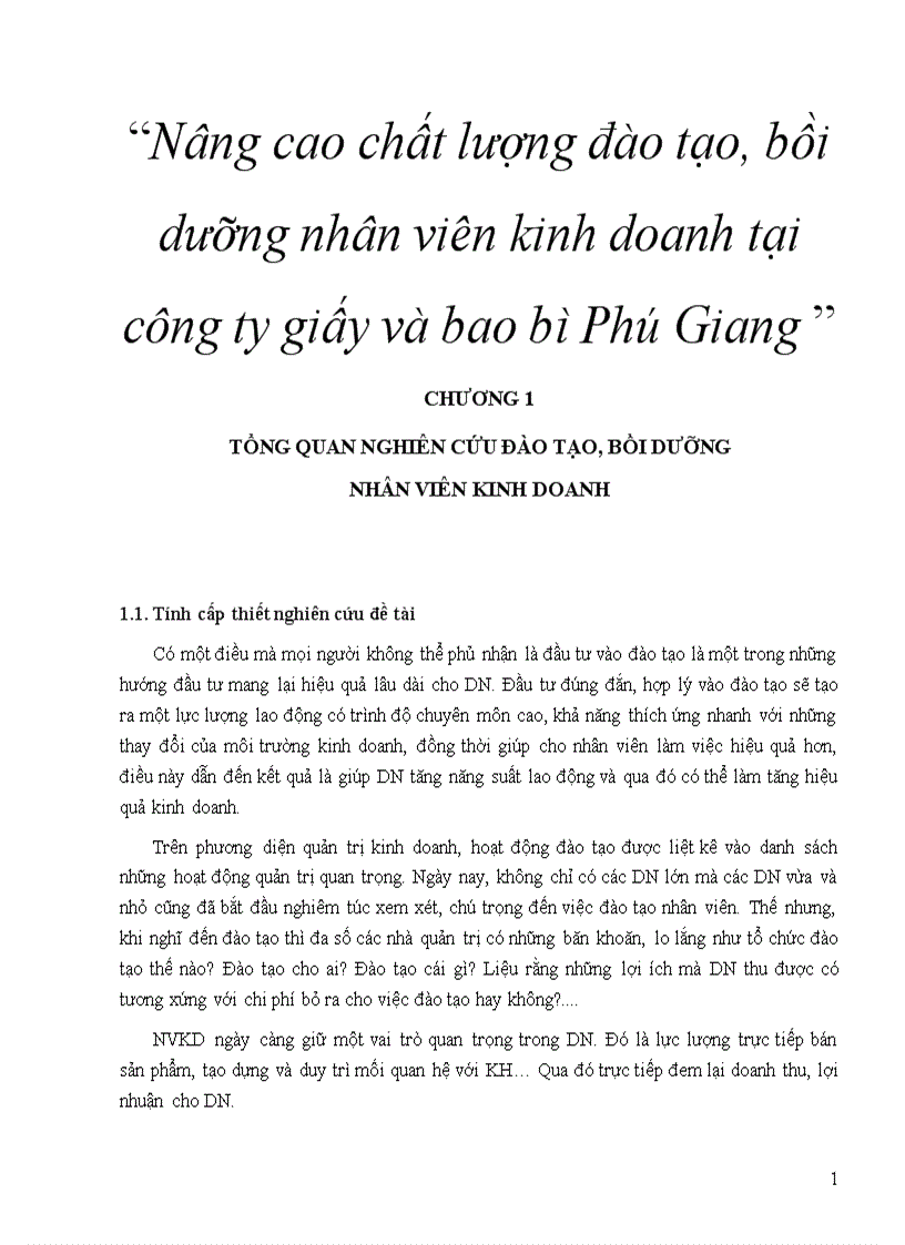 Nâng cao chất lượng đào tạo bồi dưỡng nhân viên kinh doanh tại công ty giấy và bao bì Phú Giang