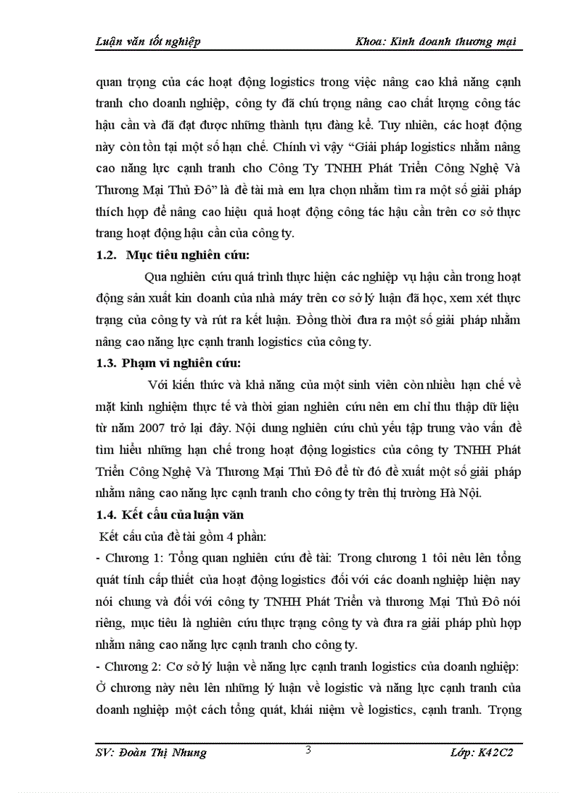 Giải pháp logistics nhằm nâng cao năng lực cạnh tranh cho Công Ty TNHH Phát Triển Công Nghệ Và Thương Mại Thủ Đô 1