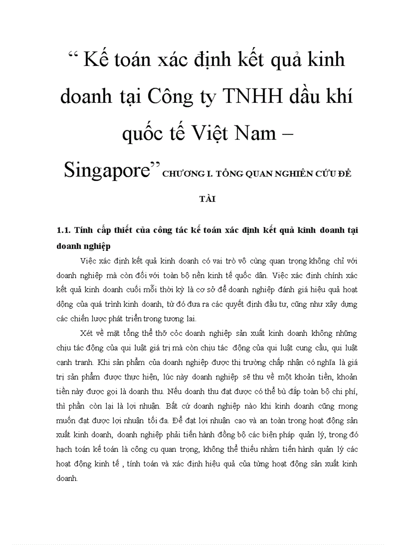 Kế toán xác định kết quả kinh doanh tại Công ty TNHH dầu khí quốc tế Việt Nam Singapore 3