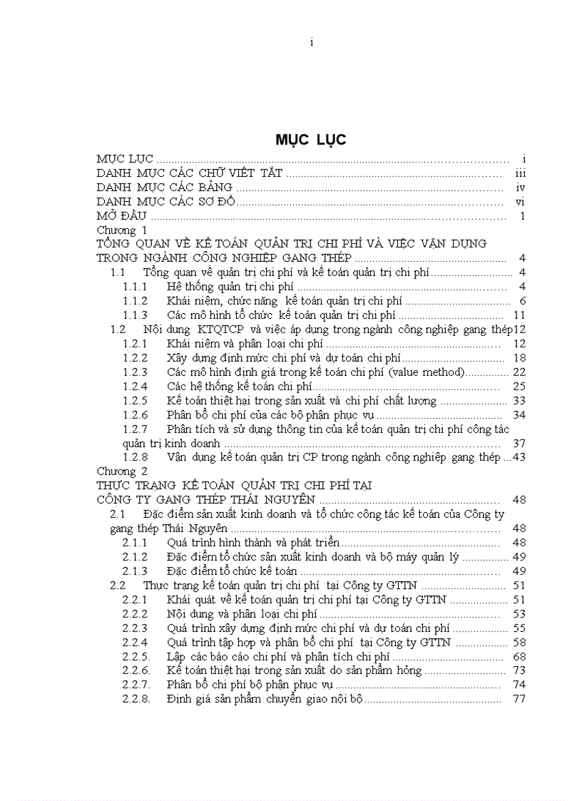 Hoàn thiện kế toán quản trị chi phí tại công ty gang thép THÁI NGUYÊN 1