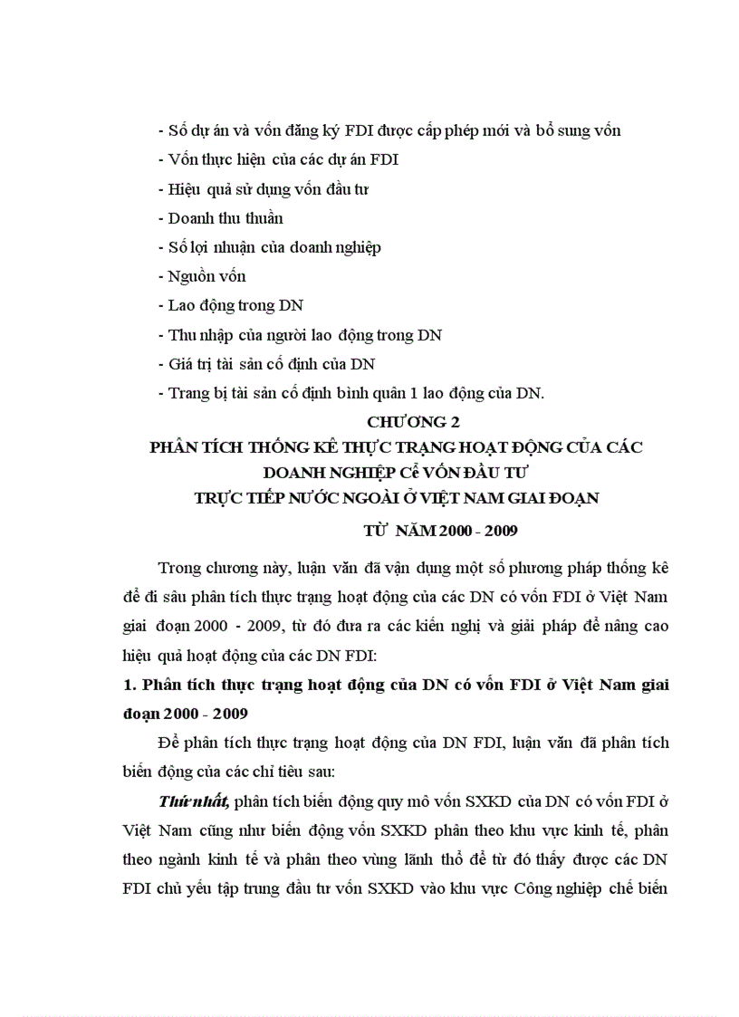 image for page Phân tích thống kê tình hình vốn đầu tư trực tiếp nước ngoài vào Việt Nam giai đoạn 2000 2009