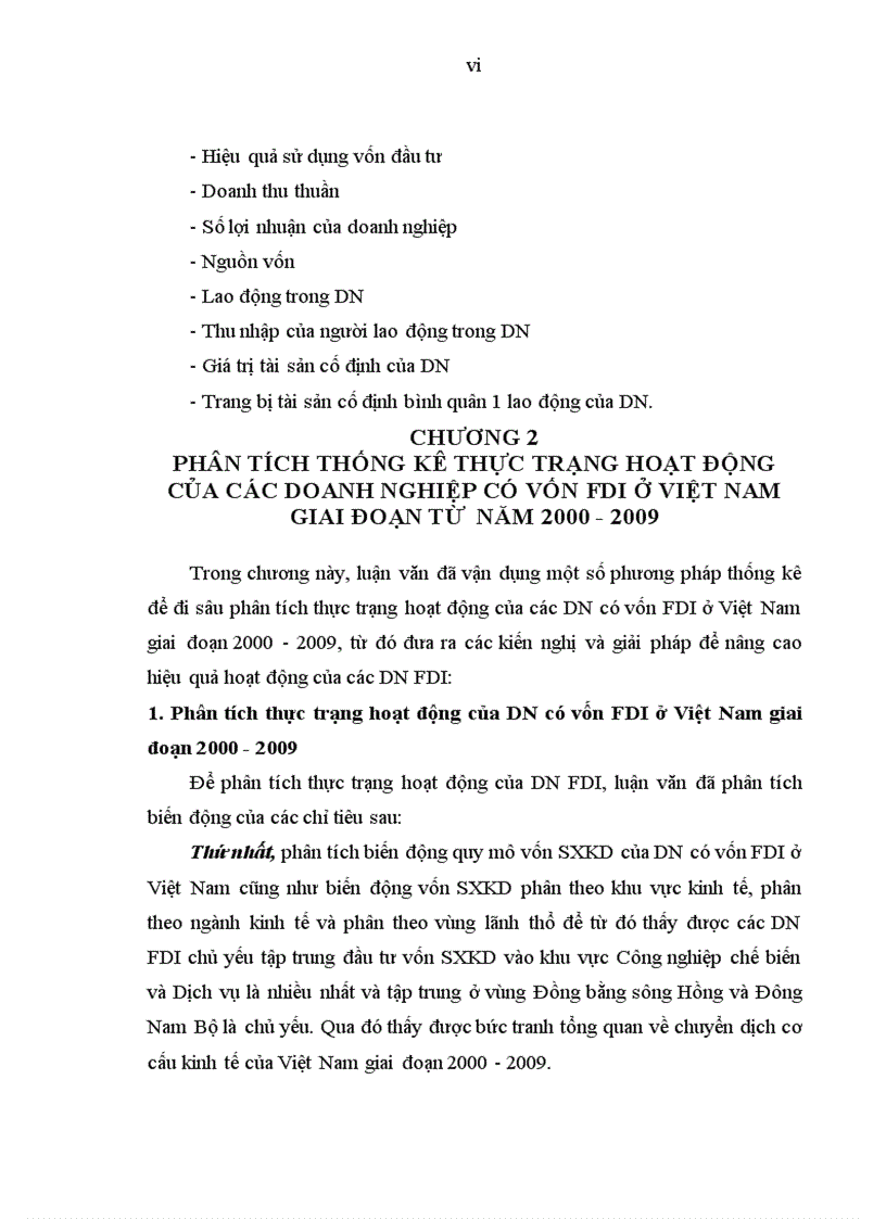 image for page Phân tích thống kê tình hình vốn đầu tư trực tiếp nước ngoài vào Việt Nam giai đoạn 2000 2009