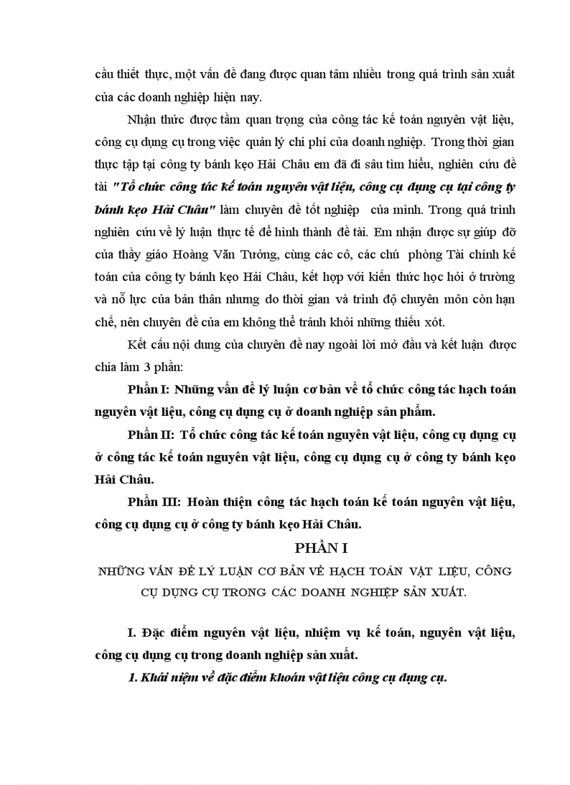 Tổ chức công tác kế toán nguyên vật liệu công cụ dụng cụ tại công ty bánh kẹo Hải Châu 1