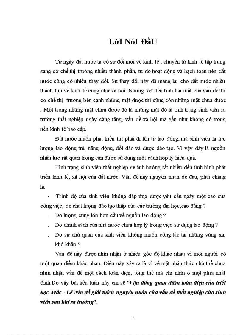 image for page Vận dụng quan điểm toàn diện của triết học Mác Lê Nin để giải thích nguyên nhân của vấn đề thất nghiệp của sinh viên sau khi ra trường