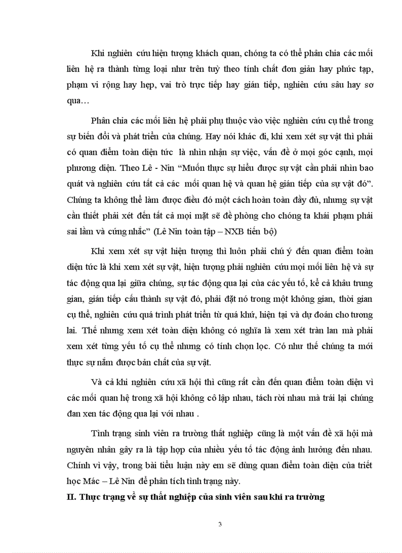 image for page Vận dụng quan điểm toàn diện của triết học Mác Lê Nin để giải thích nguyên nhân của vấn đề thất nghiệp của sinh viên sau khi ra trường