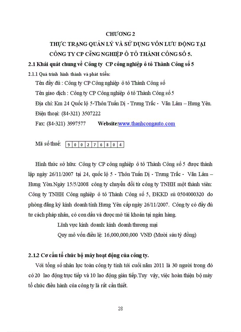 image for page Một số giải pháp nhằm nâng cao hiệu quả sử dụng vốn lưu động tại Công ty CP công nghiệp ô tô Thành Công số 5