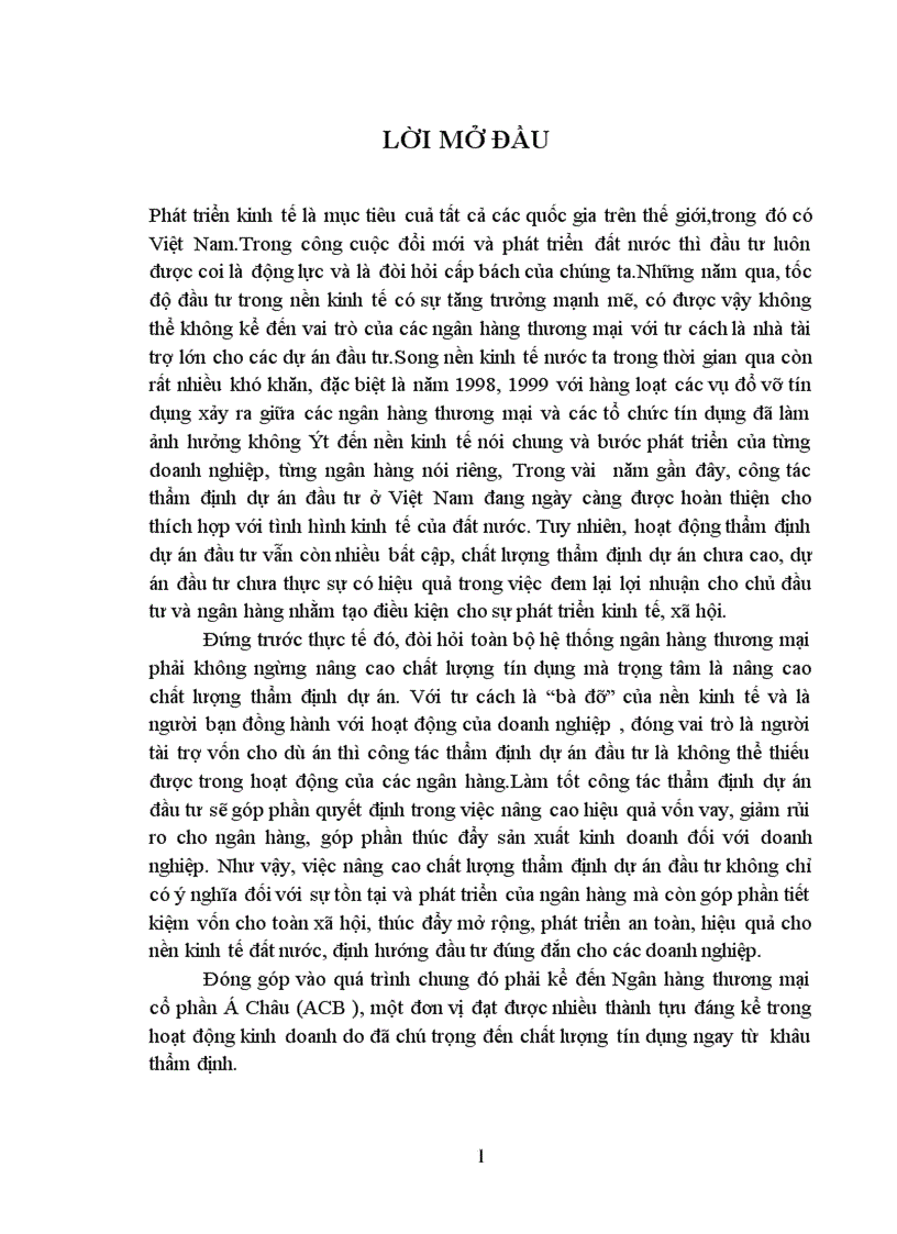 image for page Một số giải pháp nâng cao chất lượng thẩm định tài chính dự án đầu tư trong cho vay trung và dài hạn tại Trung Tâm TDDN KV Miền Bắc Ngân Hàng TMCP Á Chõu 100 Trần Đại Nghĩa Hà Nội