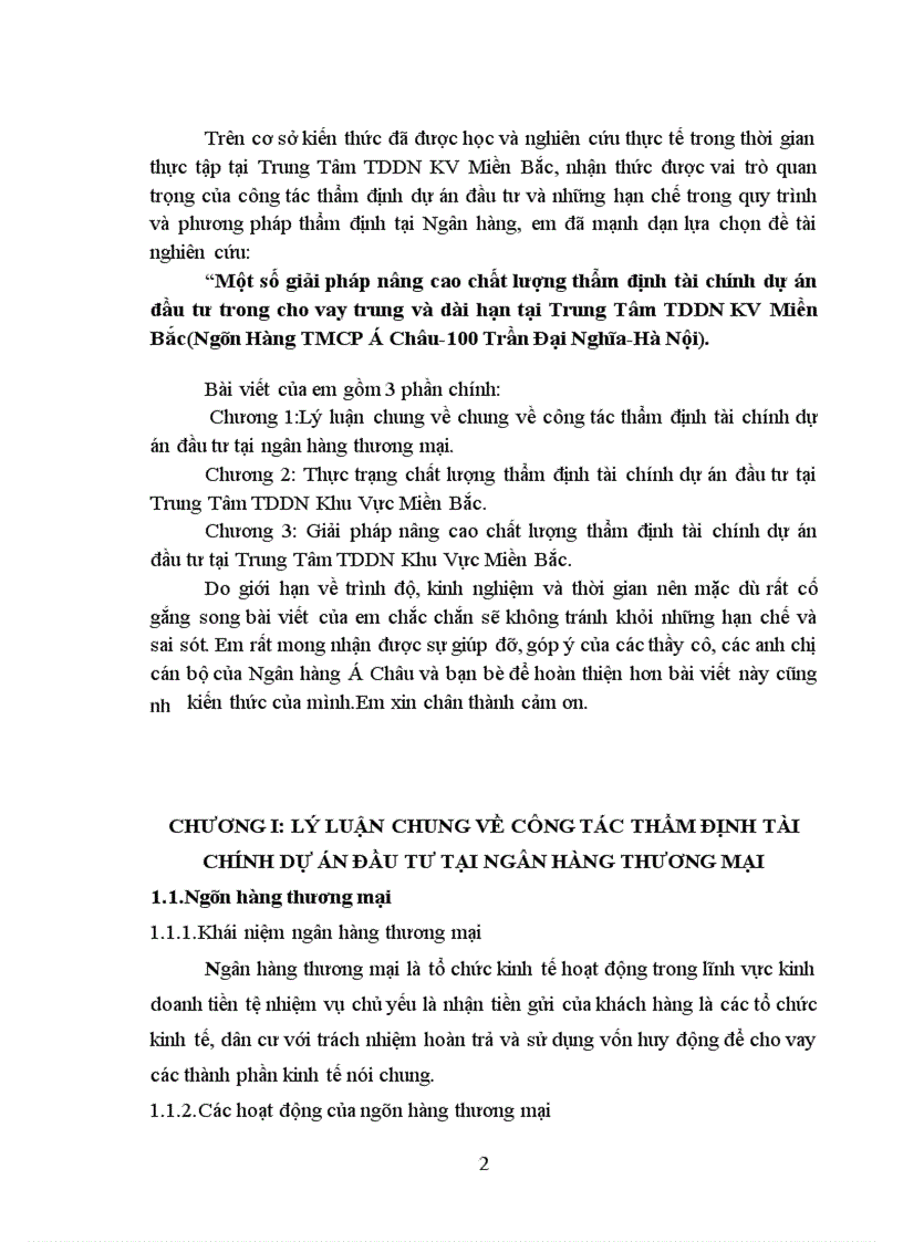 image for page Một số giải pháp nâng cao chất lượng thẩm định tài chính dự án đầu tư trong cho vay trung và dài hạn tại Trung Tâm TDDN KV Miền Bắc Ngân Hàng TMCP Á Chõu 100 Trần Đại Nghĩa Hà Nội