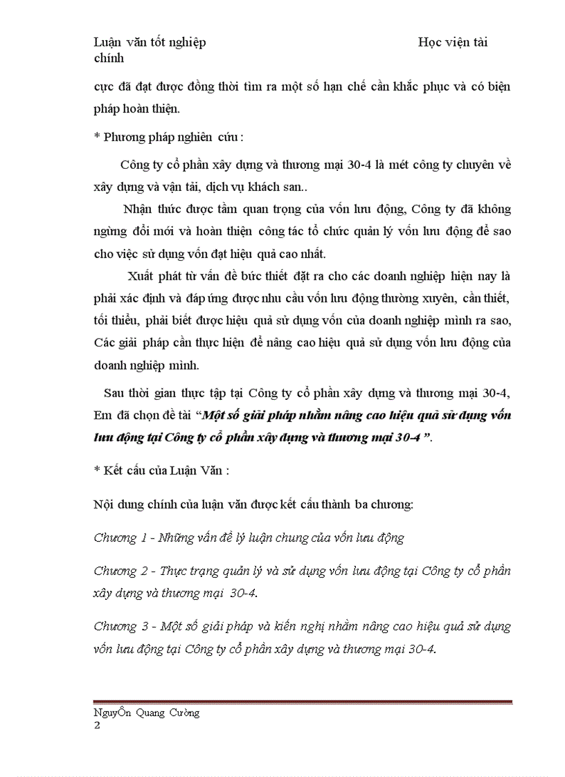 image for page Một số giải pháp nhằm nâng cao hiệu quả sử dụng vốn lưu động tại Công ty cổ phần xây dựng và thương mại 30 4 1