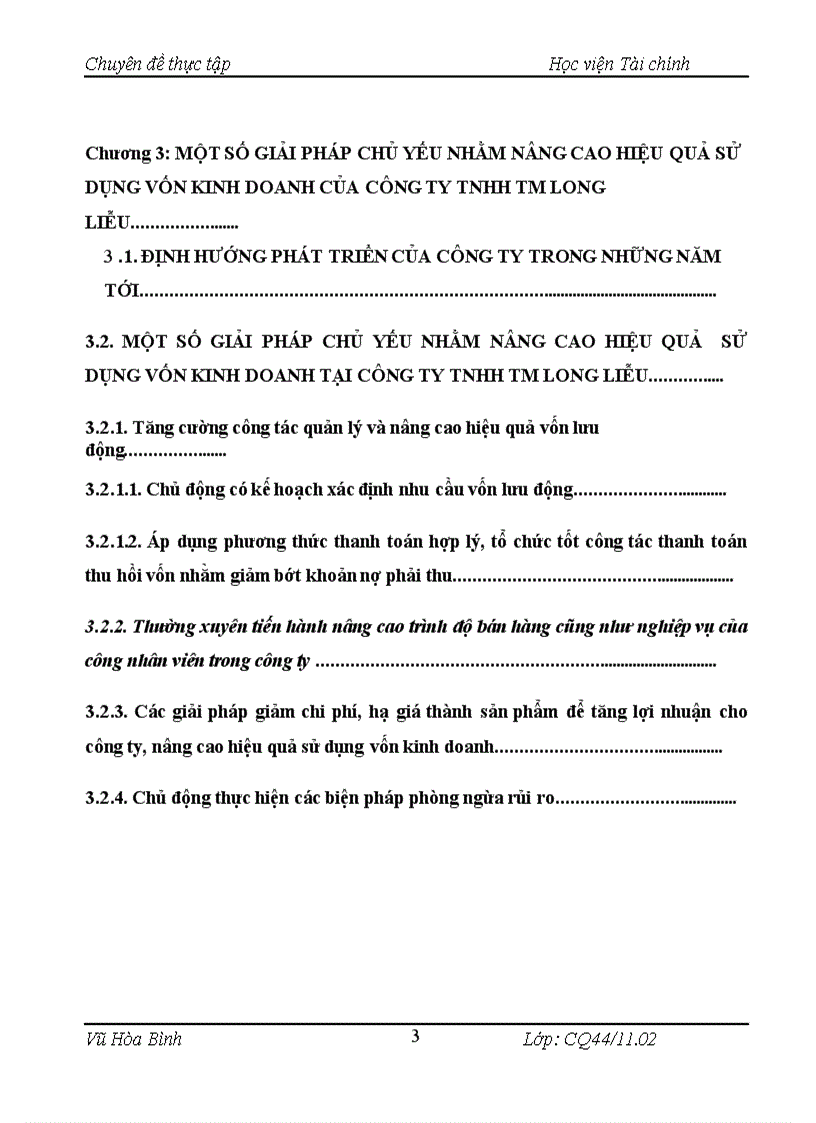 Các giải pháp tài chính chủ yếu nâng cao hiệu quả sử dụng vốn kinh doanh tại Công ty TNHH TM Long Liễu
