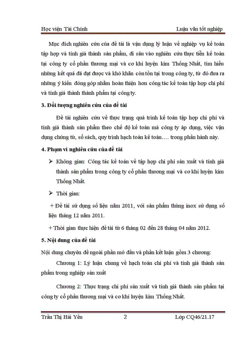 Tổ chức kế toán tập hợp chi phí sản xuất và tính giá thành sản phẩm trong công ty cổ phần thương mại và cơ khí luyện kim Thống Nhất 6