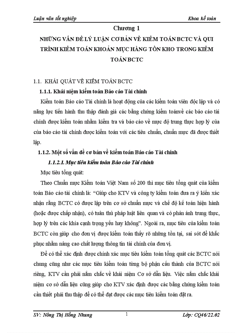 Thực trạng qui trình kiểm toán khoản mục hàng tồn kho trong bctc do công ty tnhh tư vấn kế toán và kiểm toán VIỆT NAM THực hiện 1