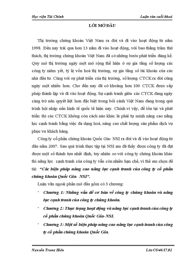 Các biện pháp nâng cao năng lực cạnh tranh của công ty cổ phần chứng khoán Quốc Gia NSI