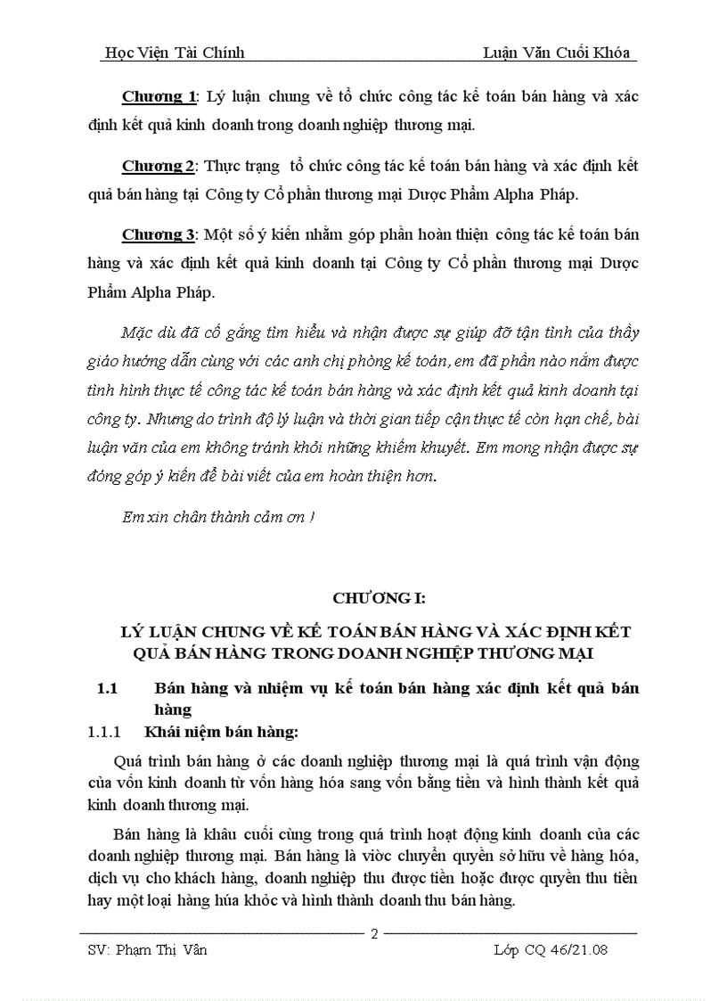 Kế toán bán hàng và xác định kết quả bán hàng tại Công ty Cổ phần thương mại Dược Phẩm Alpha PháP 3