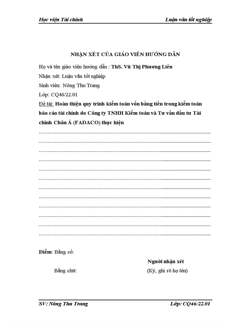 image for page Hoàn thiện quy trình kiểm toán vốn bằng tiền trong kiểm toán Báo cáo tài chính do Công ty TNHH Kiểm toán và Tư vấn đầu tư Tài chính Châu Á FADACO thực hiện 3