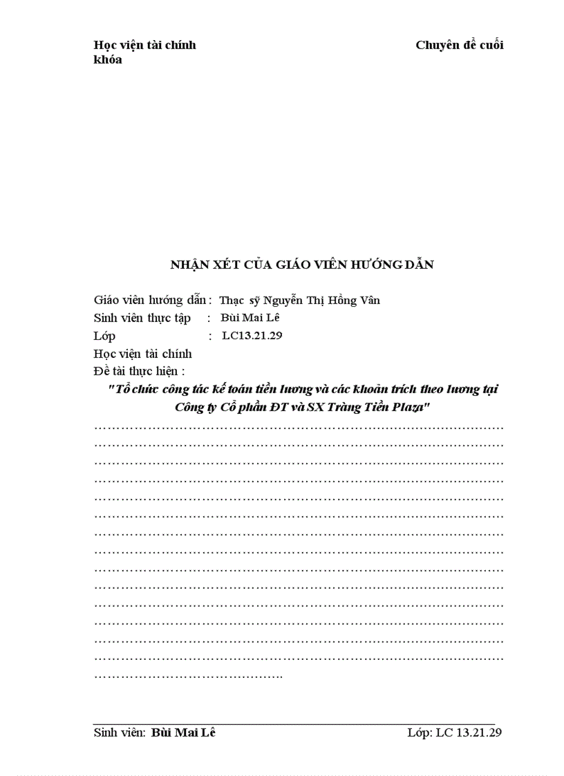 image for page Tổ chức công tác kế toán tiền lương và các khoản trích theo lương tại Công ty Cổ phần đầu tư và sản xuất Tràng Tiền Plaza 6