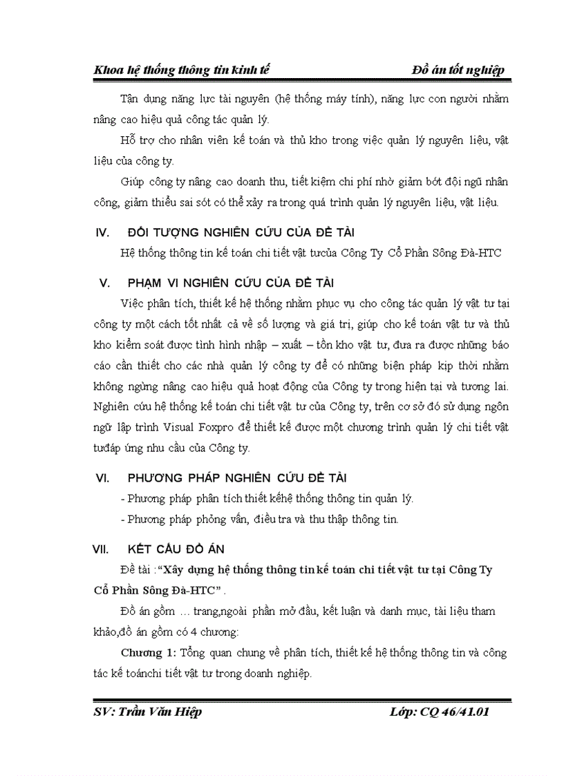 Xây dựng hệ thống thông tin kế toán chi tiết vật tư tại công ty cổ phần sông đà htc 1