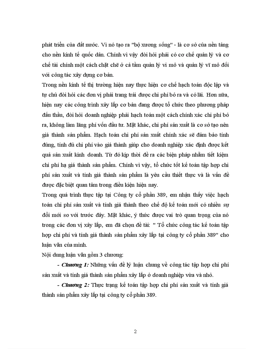 Tổ chức công tác kế toán tập hợp chi phí và tính giá thành sản phẩm xây lắp tại công ty cổ phần 389 3